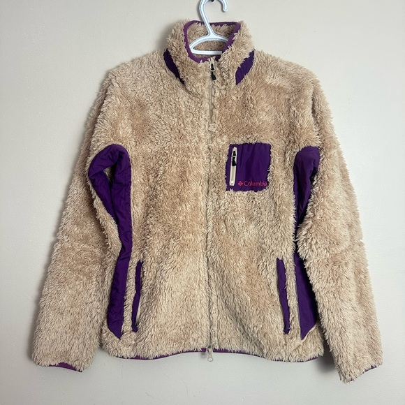 Columbia Women's Size L Cream Purple Fleece Jacket Full Zip Outdoor - Picture 2 of 7